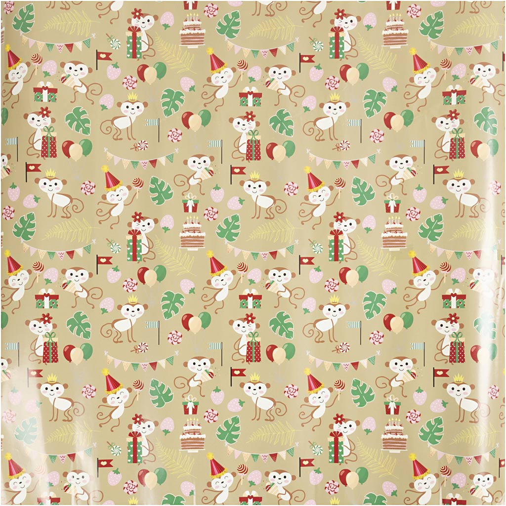 Carta da regalo Creative Company, scimmie festive, L: 50 cm, 80 gr, 100 m 1 rotolo