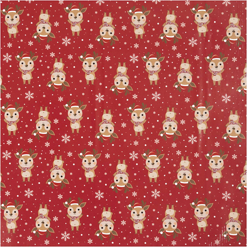 Papel de regalo de la empresa Creativ, reno con bufanda, A: 50 cm, 80 gr, rojo oscuro, 100 m 1 rollo