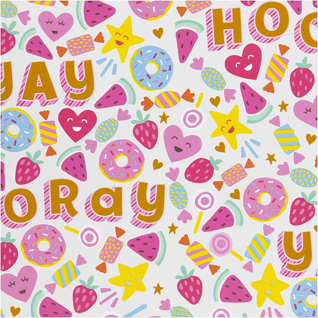 Creativ empresa papel de regalo, caramelos, frutas y donuts, ancho: 50 cm, 80 gr, 5 m 1 rollo