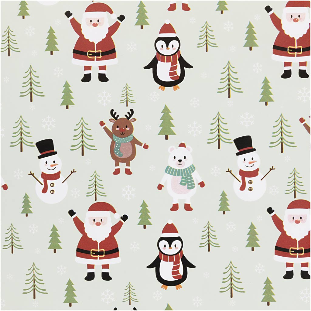 Carta da regalo aziendale Creativ, Babbo Natale, pupazzo di neve, renna, orso polare e pinguino, L: 50 cm, 80 gr, blu ghiaccio, 5 m 1 rotolo