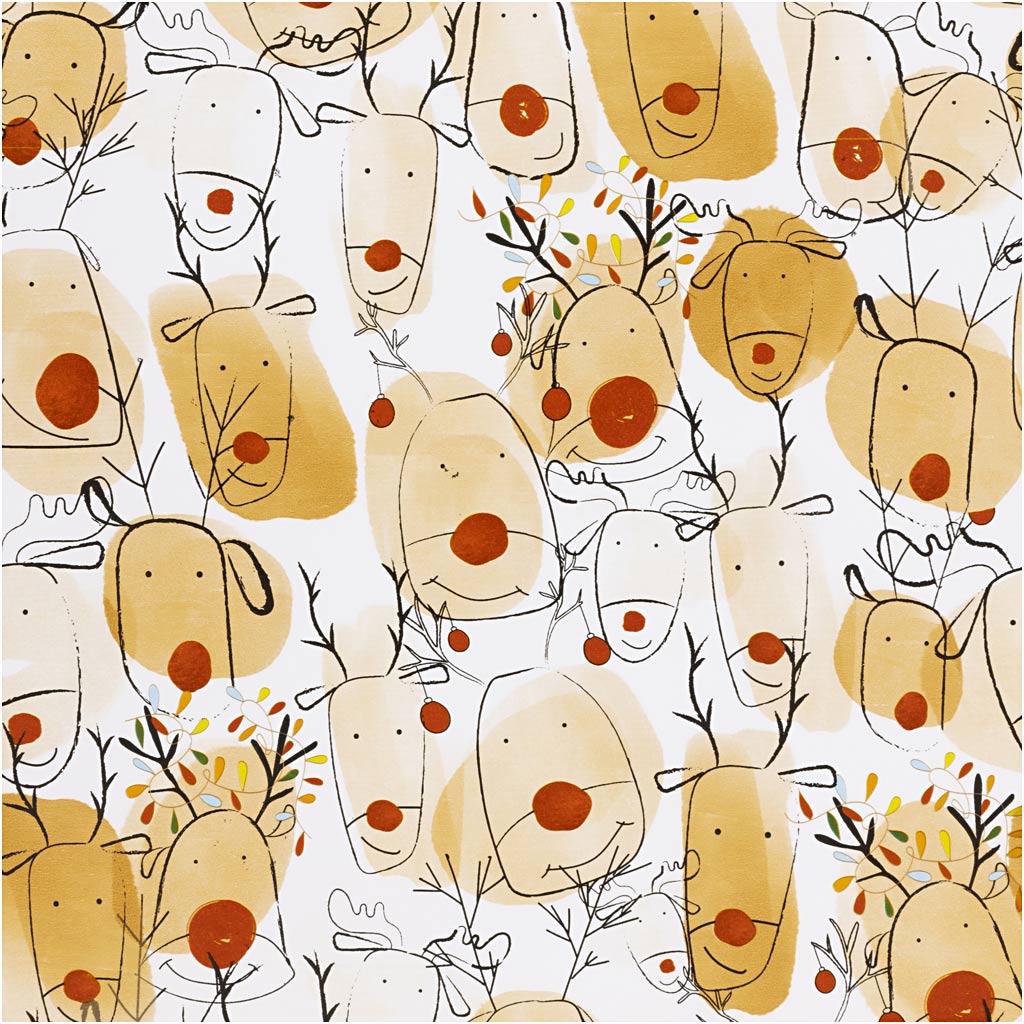 Carta da regalo aziendale Creativ, renna, l: 50 cm, 80 gr, beige, rosso, 5 m 1 rotolo