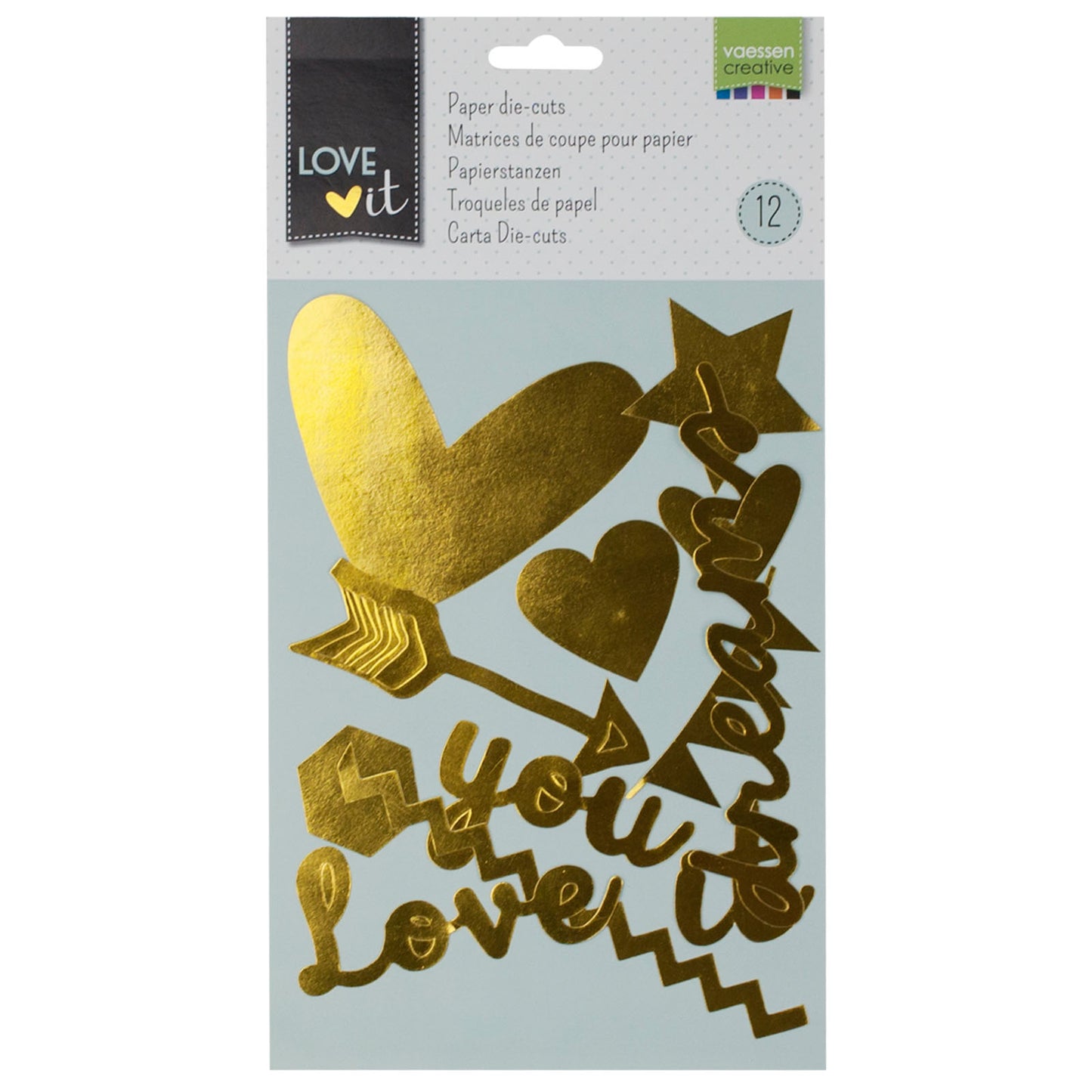 Vaessen creative • recortes de papel love it 1-11 cm dorado 12 piezas.