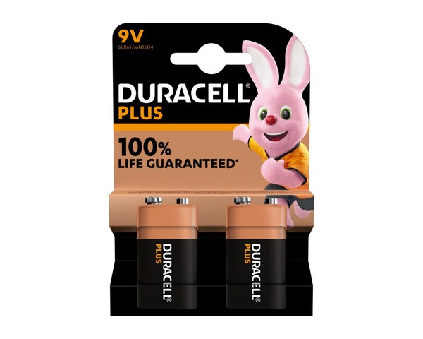 Duracell plus 100% 9v confezione da 2 6lr61 (10 pezzi)