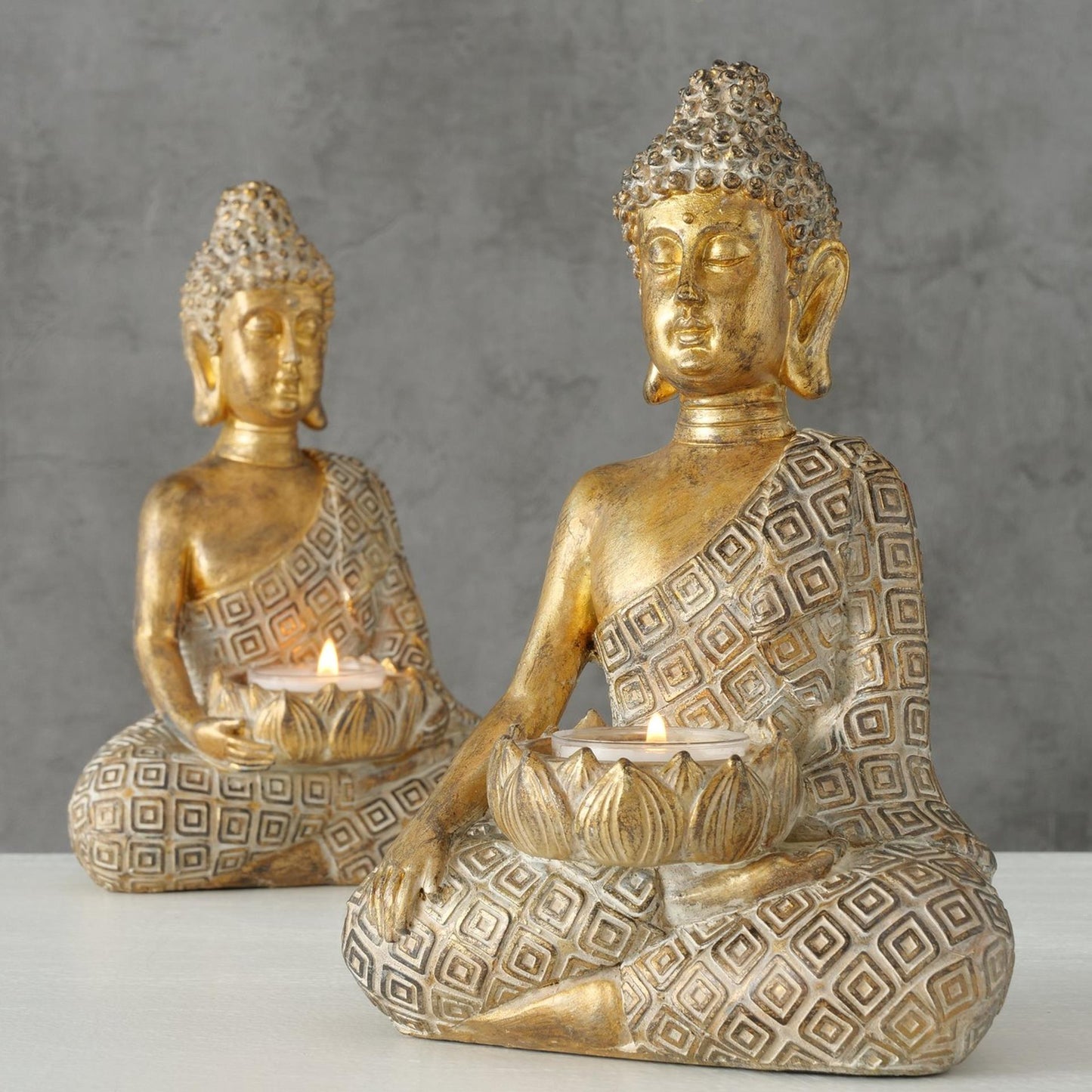 Boltze portacandela per la casa buddha 14x10xh21cm oro