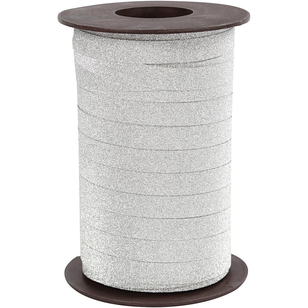 Cinta regalo empresa Creativ, ancho: 10 mm, purpurina, plata, 100 m 1 caja