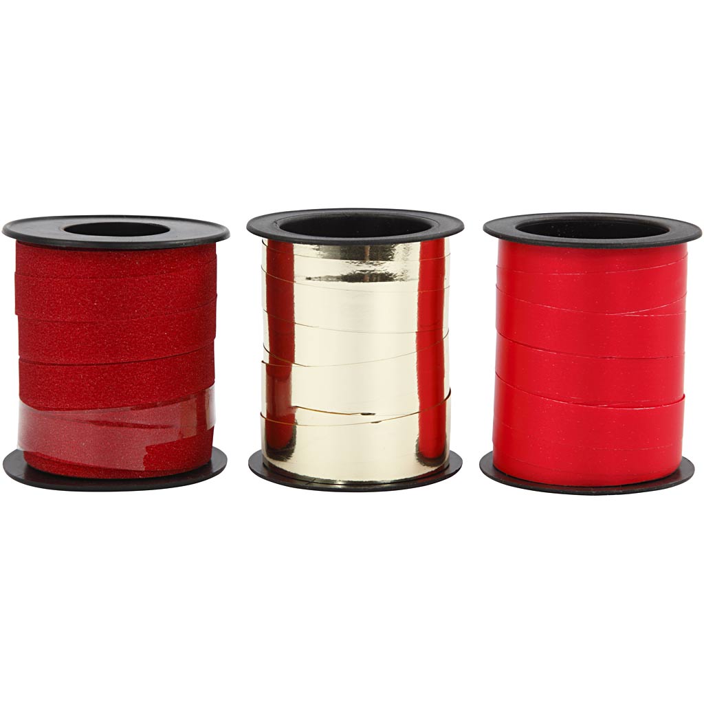 Nastro regalo aziendale Creativ, l: 10 mm, oro, rosso, glitter rosso, 3x15 m 1 scatola