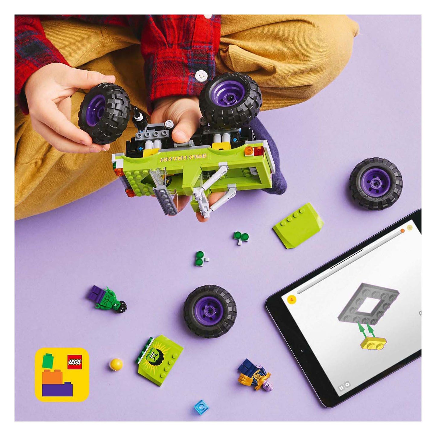 Lego marvel de hulk truck vs. thanos - superhelden speelgoed - 76312