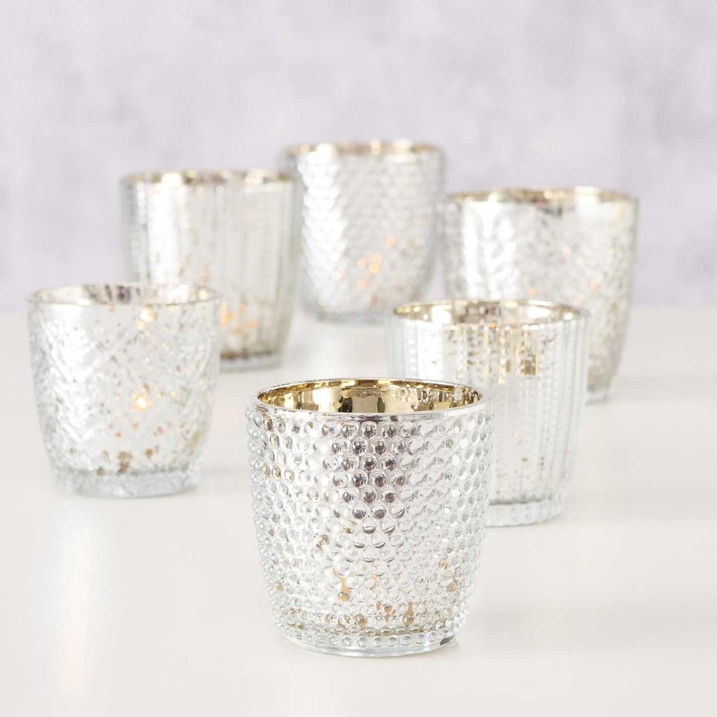 Boltze Home portacandele in vetro argento 2 pezzi.