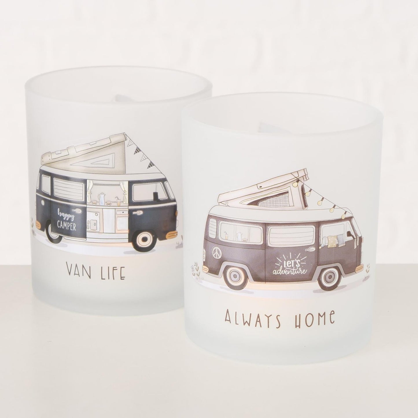 Boltze home theelichthouder glas vanlife-2 delige set groot en klein