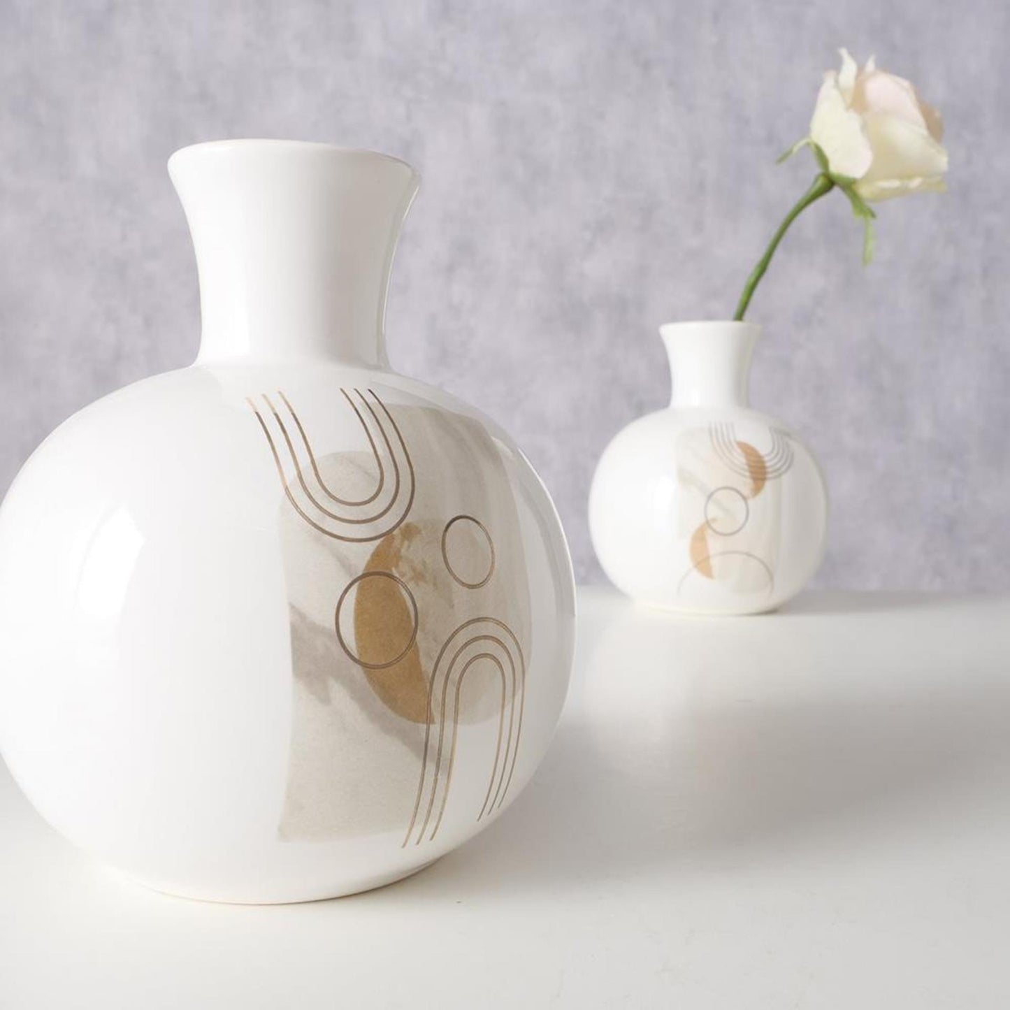 Boltze home vaso in terracotta h17cm bianco con stampa