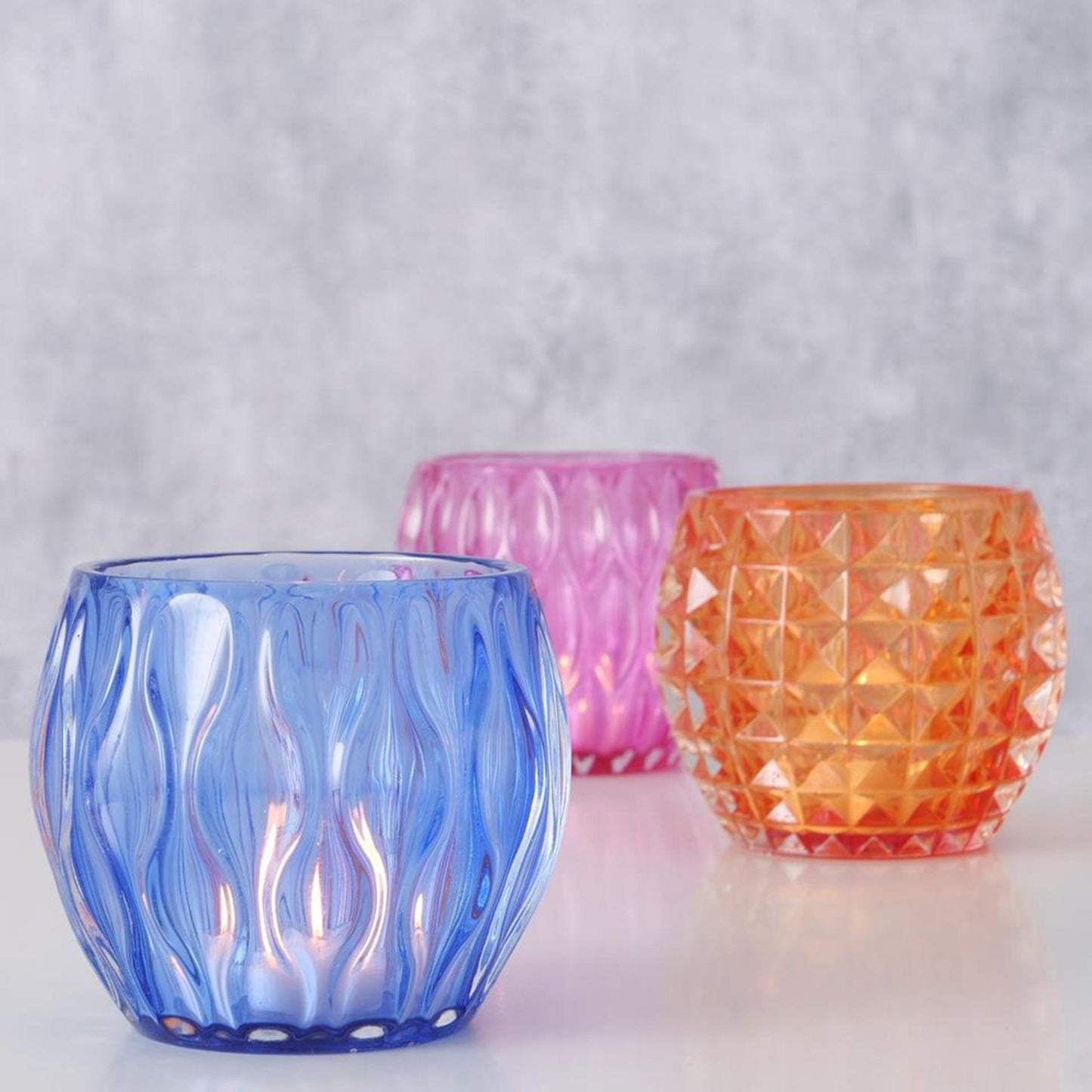 Boltze portacandele per la casa in vetro h8,5 cm 3 assortiti