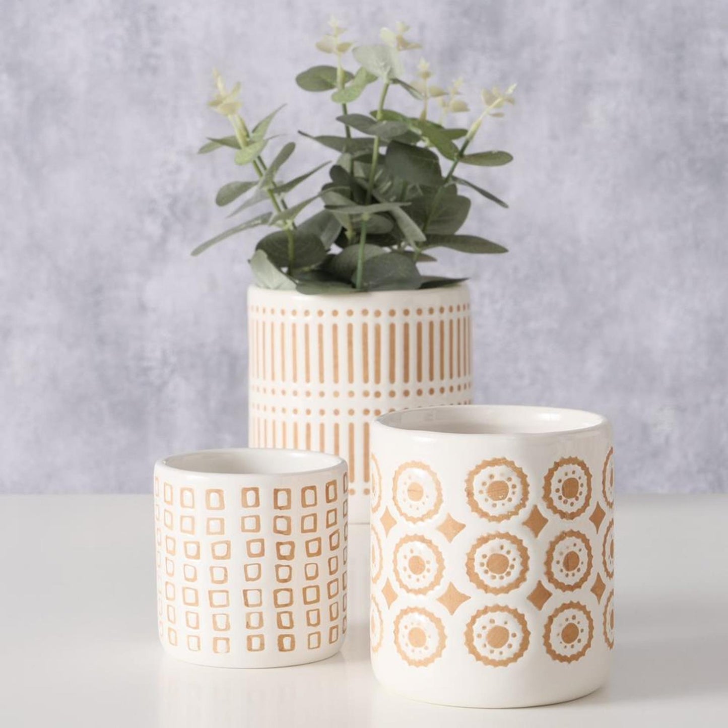 Juego de maceteros Boltze Home de 3 piezas de loza con estampado