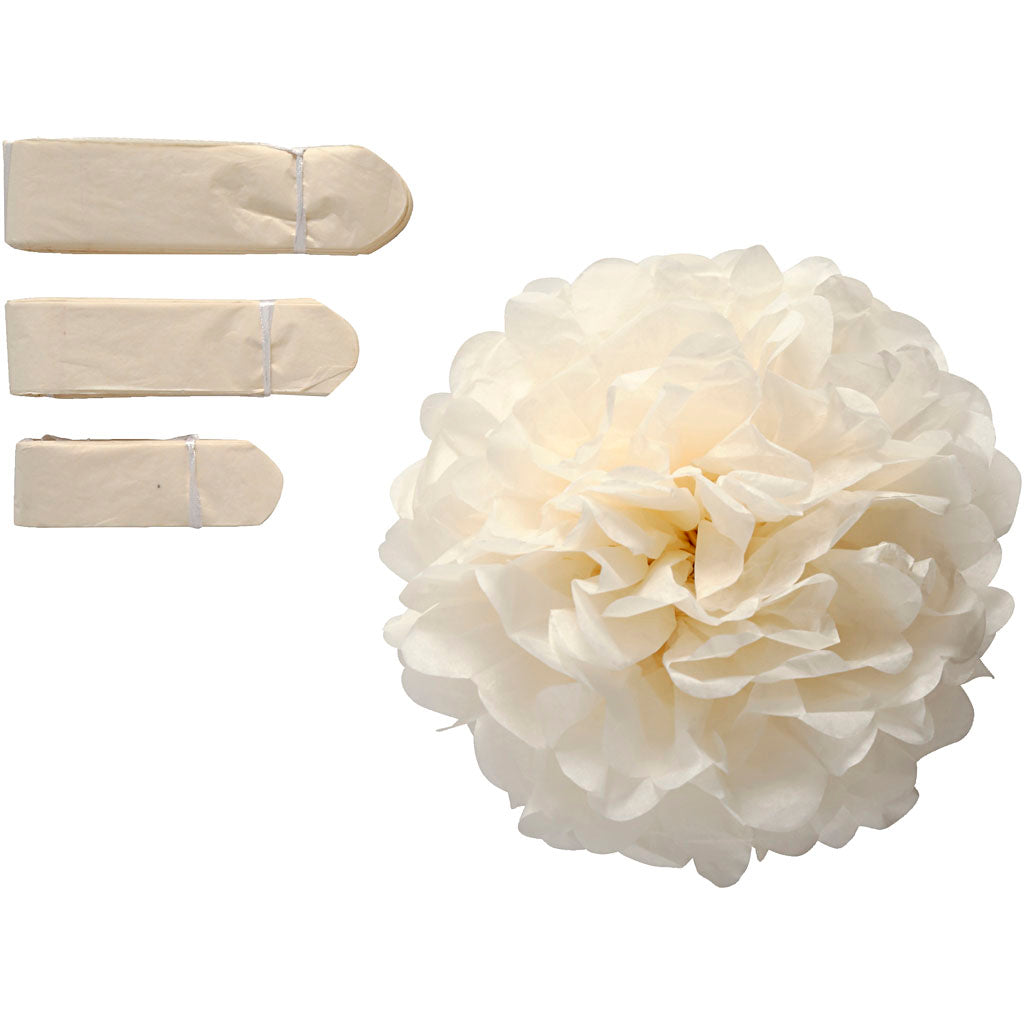 Pompón de papel Creativ company, d 20+24+30 cm, 16 gr, blanquecino, 3 piezas 1 caja