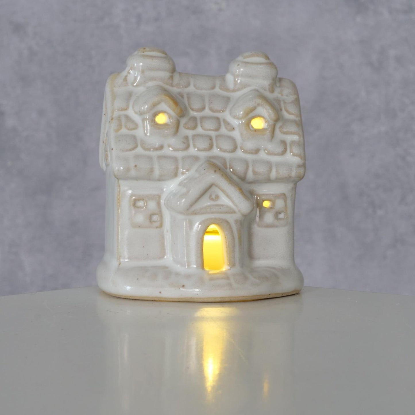 Boltze home deco huis cristo steen met led h7cm wit (incl.. 3x lr44 btterij)