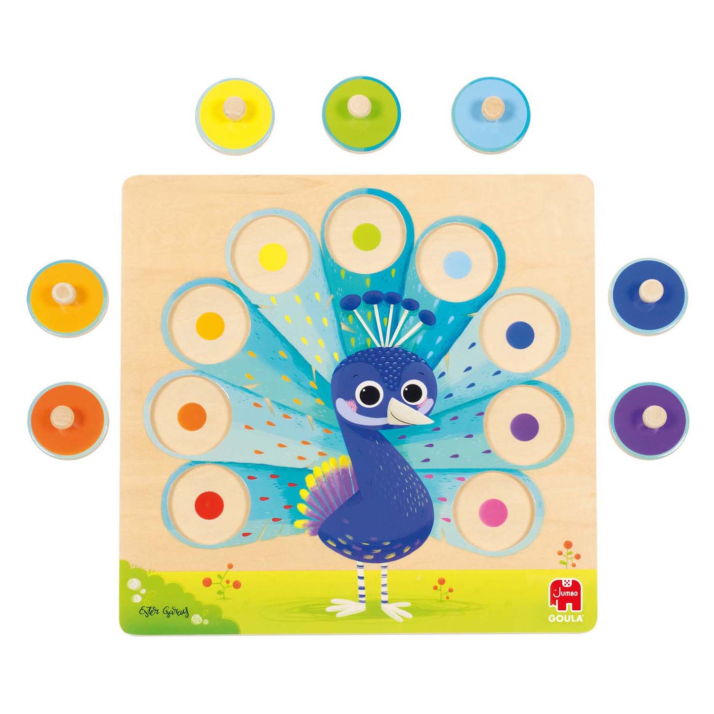 Jumbo goula - rompecabezas de madera con forma de pavo real, 9 piezas