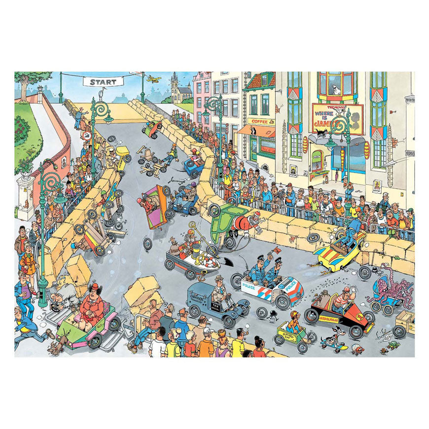 Rompecabezas Jumbo de Jan van Haasteren - La carrera de la caja de jabón, 1000 piezas.