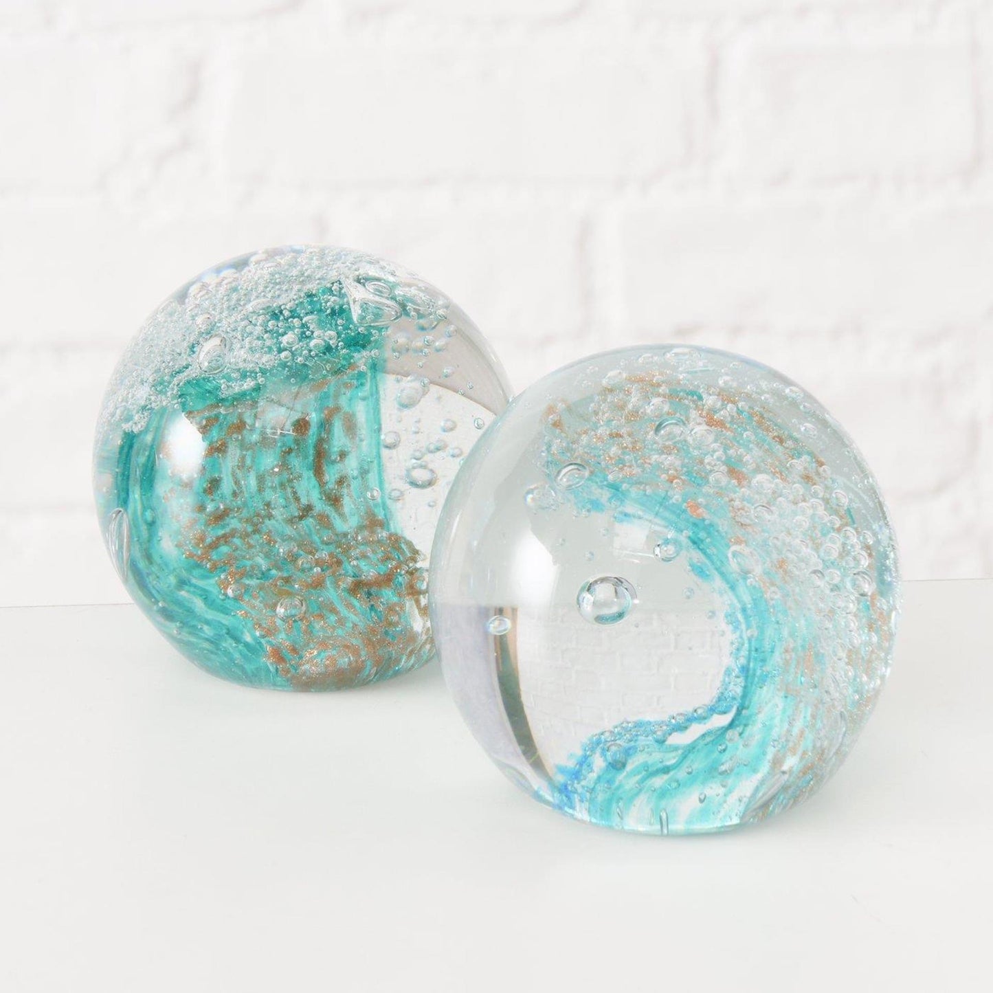 Boltze fermacarte home deco in vetro turchese ø8cm