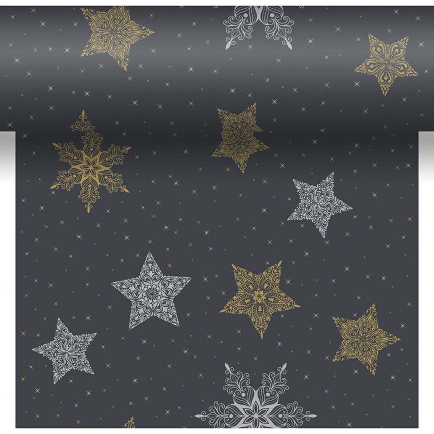 Duni 3 en 1 estrellas de nieve negro 40x480cm