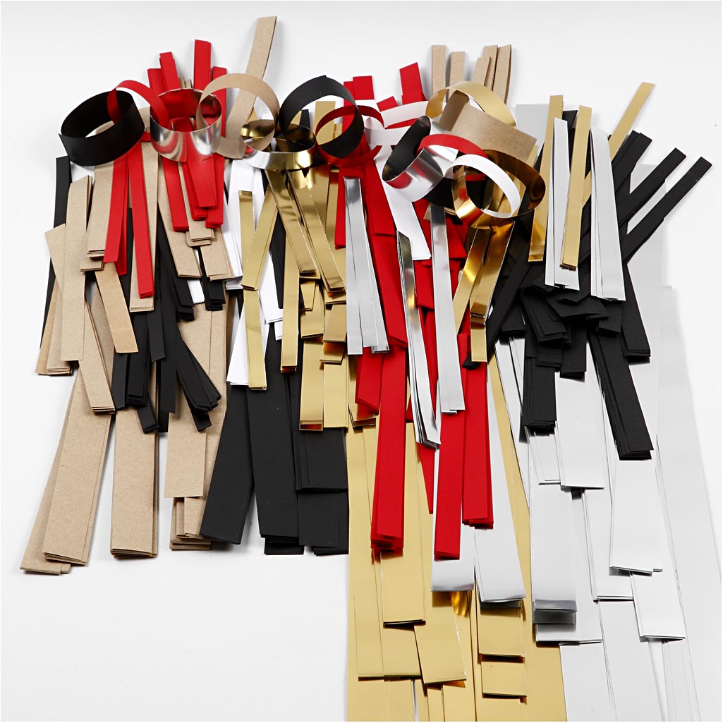 Creativ company tiras para trenzar, l: 44+78 cm, p 4,5+6,5+11,5 cm, ancho: 10+15+25 mm, el contenido puede variar, dorado, rojo, plateado, blanco, 5000 tiras 1 caja