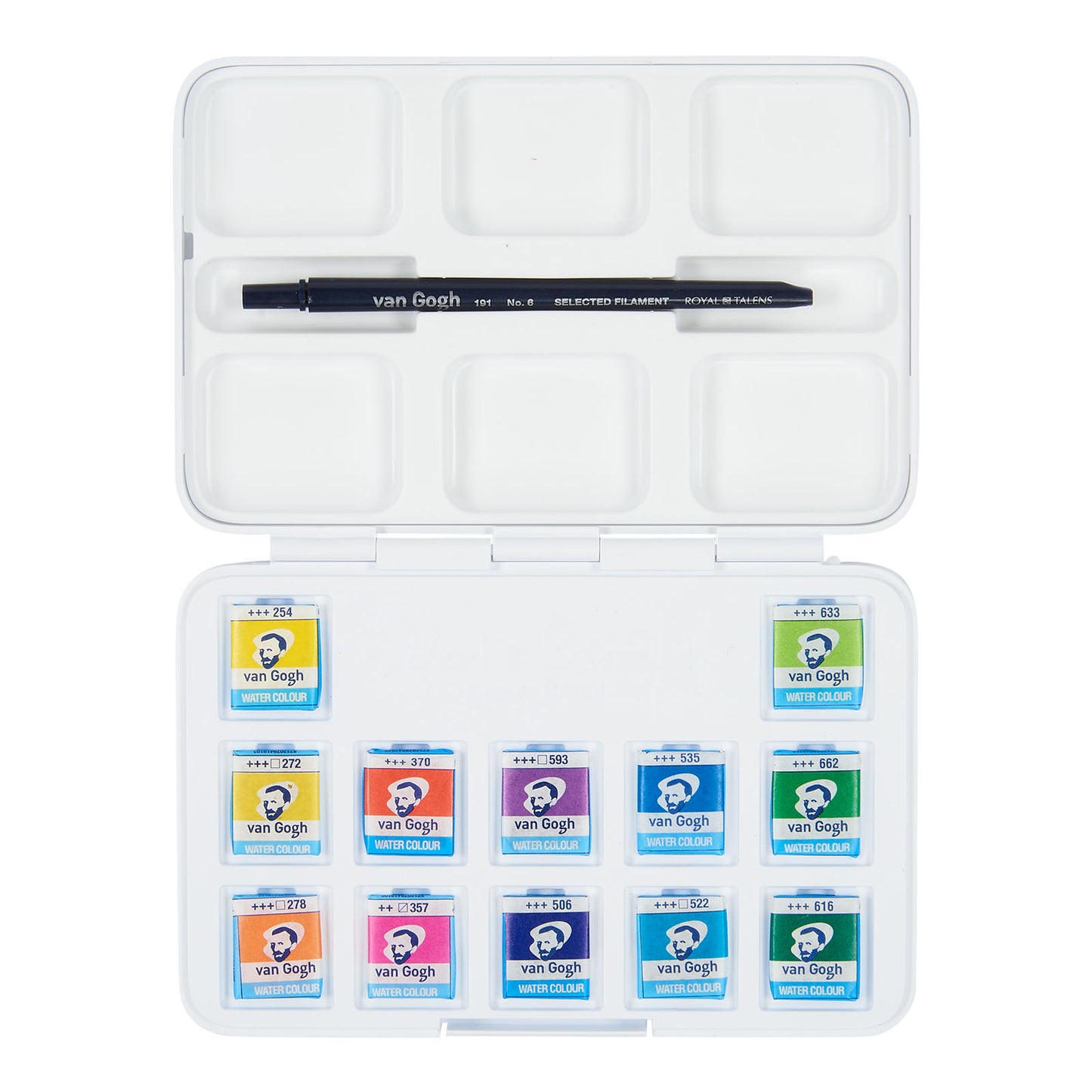 Van Gogh • caja de bolsillo para pintura de acuarela en tonos brillantes con 12 colores en medias cubetas