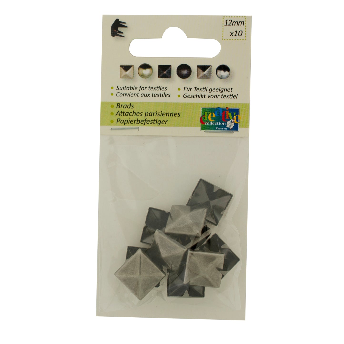 Vaessen creative • Borchie quadrate 12x12mm 10pz argento antico