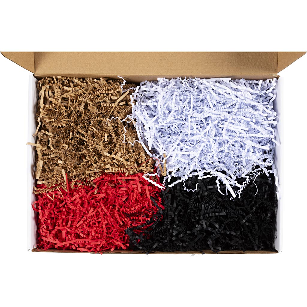 Carta stropicciata Creativ company, l: 25-30 cm, l: 3 mm, nero, marrone, rosso, bianco, 4x100 g 1 scatola