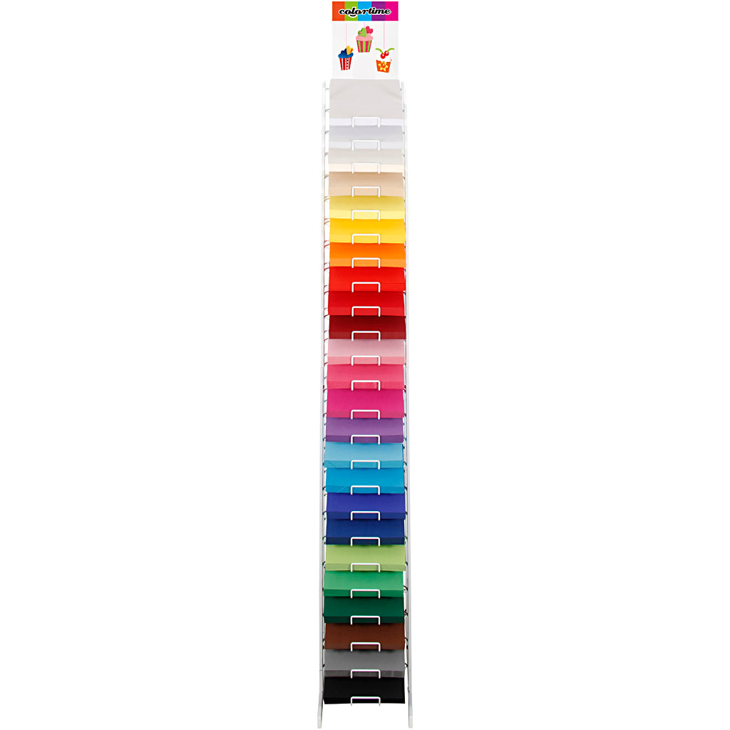 Gekleurd karton, a4, vel 210x297 mm, 180 gr, diverse kleuren, 24x100 vel 1 doos