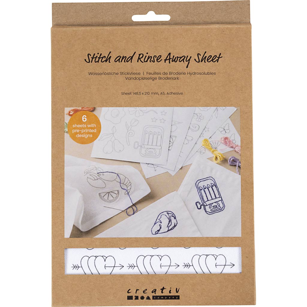 Creativ company hojas para bordar solubles en agua, diseños decorativos, a5, hoja 148,5x210 mm, 6 hojas 1 caja