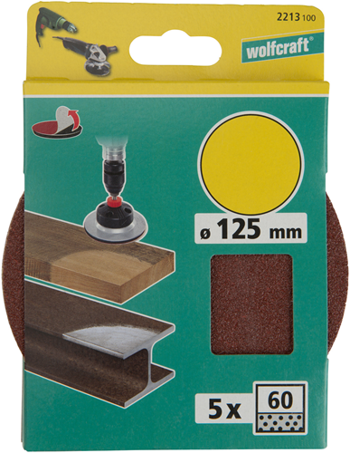 Dischi abrasivi adesivi Wolfcraft | k60 | ø125mm | 5 pezzi - 2213100