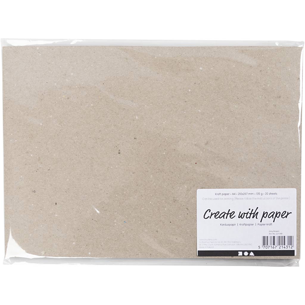 Papel kraft Creativ company, a4, hoja 210x297 mm, 135 gr, marrón grisáceo, 20 hojas 1 caja