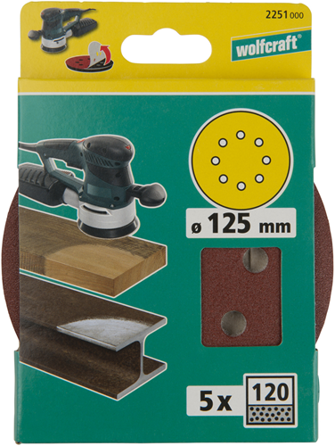 Dischi abrasivi adesivi Wolfcraft | k120 | perforato | ø125mm | 5 pezzi - 2251000
