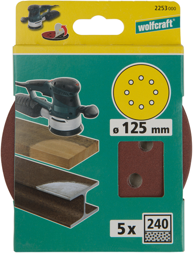 Dischi abrasivi adesivi Wolfcraft | k240 | perforato | ø125mm | 5 pezzi - 2253000