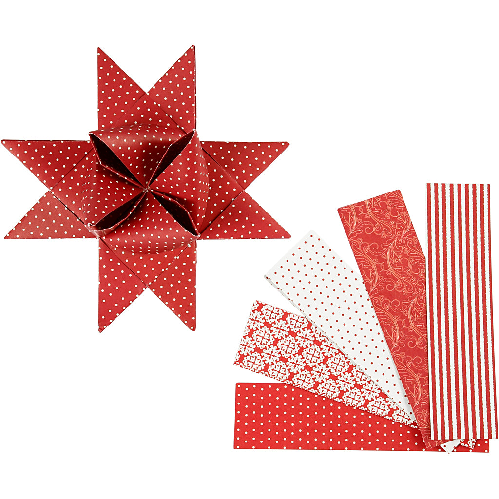 Strisce per intrecciare carta Vivi gade, l: 100 cm, l: 40 mm, d 18 cm, rosso, bianco, 40 strisce 1 scatola