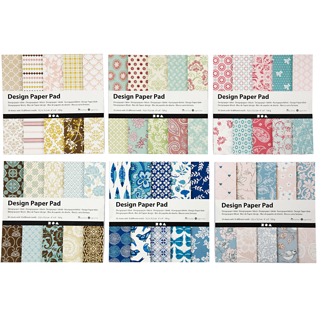Block de papel de diseño de empresa Creativ, hoja 15,2x15,2 cm, 120 gr, varios colores, 300 hojas, 6x50 hojas 1 caja