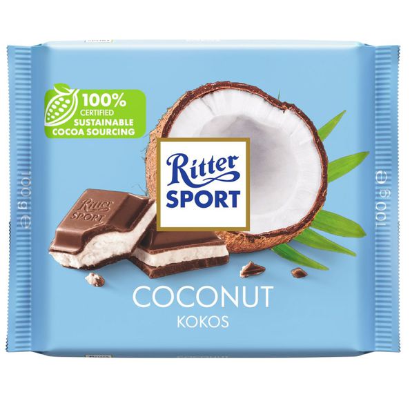 Ritter sport chocolate con leche relleno de coco 100 gr