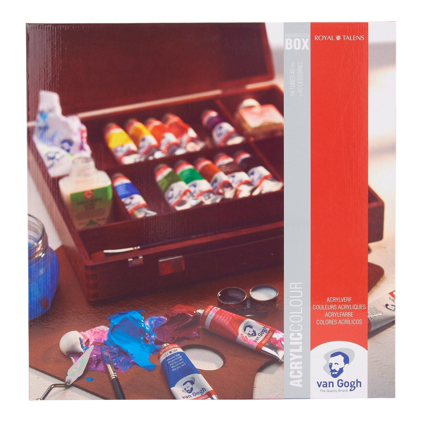 Van gogh • acrylverf in kist inspiration met 14 kleuren in tubes van 40ml + accessoires