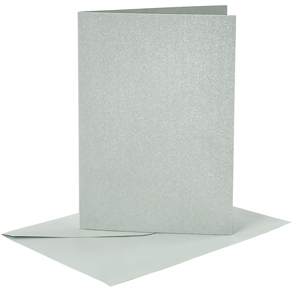 Biglietti e buste aziendali Creativ, formato biglietto 10,5x15 cm, formato busta 11,5x16,5 cm, madreperla, 120+210 gr, argento, 4 set 1 scatola