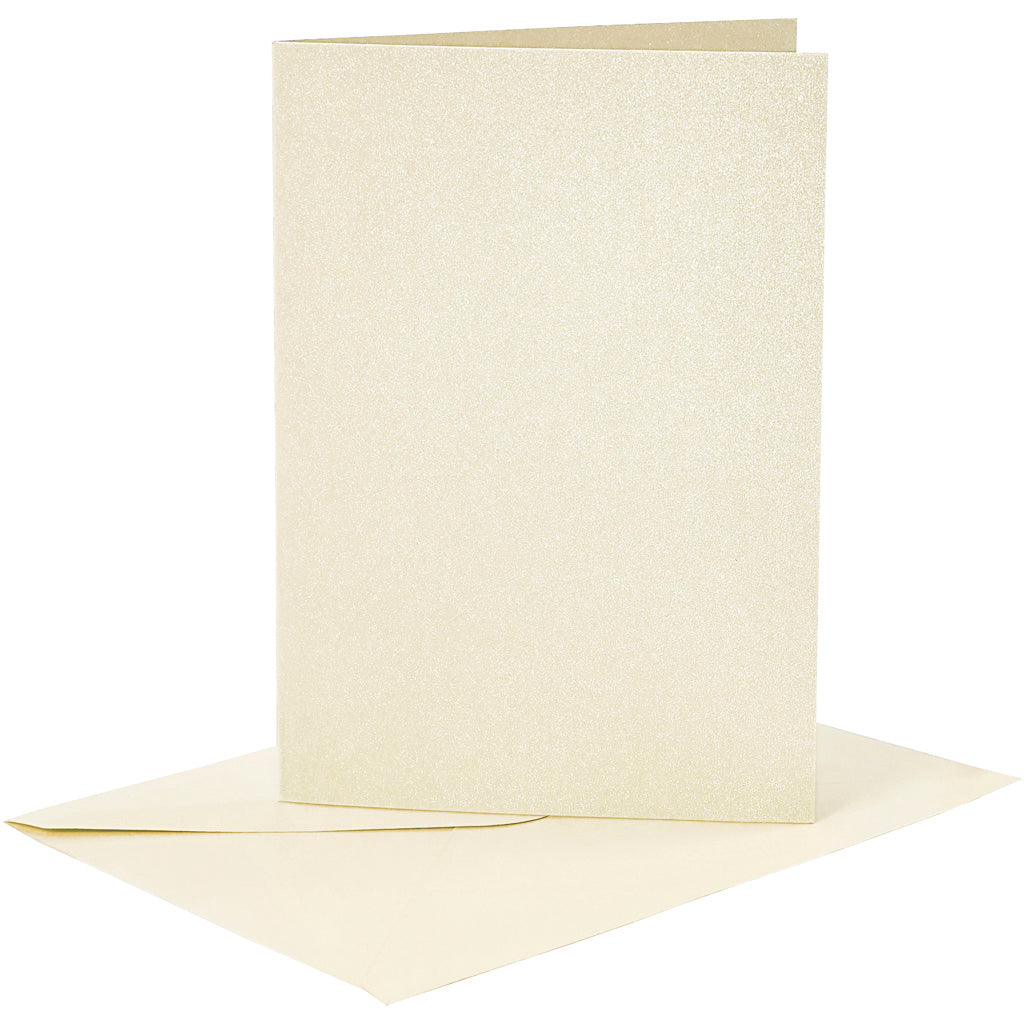 Tarjetas y sobres de empresa Creativ, tamaño tarjeta 10,5x15 cm, tamaño sobre 11,5x16,5 cm, nácar, 120+210 gr, blanquecino, 4 juegos 1 caja