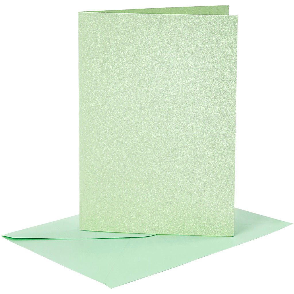 Biglietti e buste aziendali Creativ, formato biglietto 10,5x15 cm, formato busta 11,5x16,5 cm, madreperla, 120+210 gr, verde chiaro, 4 set 1 scatola