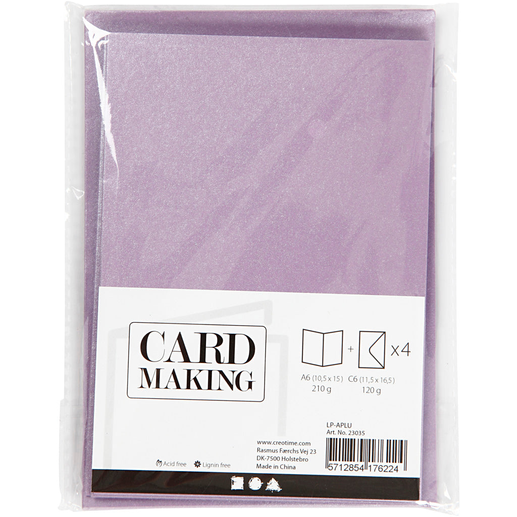 Biglietti e buste aziendali Creativ, formato biglietto 10,5x15 cm, formato busta 11,5x16,5 cm, madreperla, 120+210 gr, viola, 4 set 1 scatola