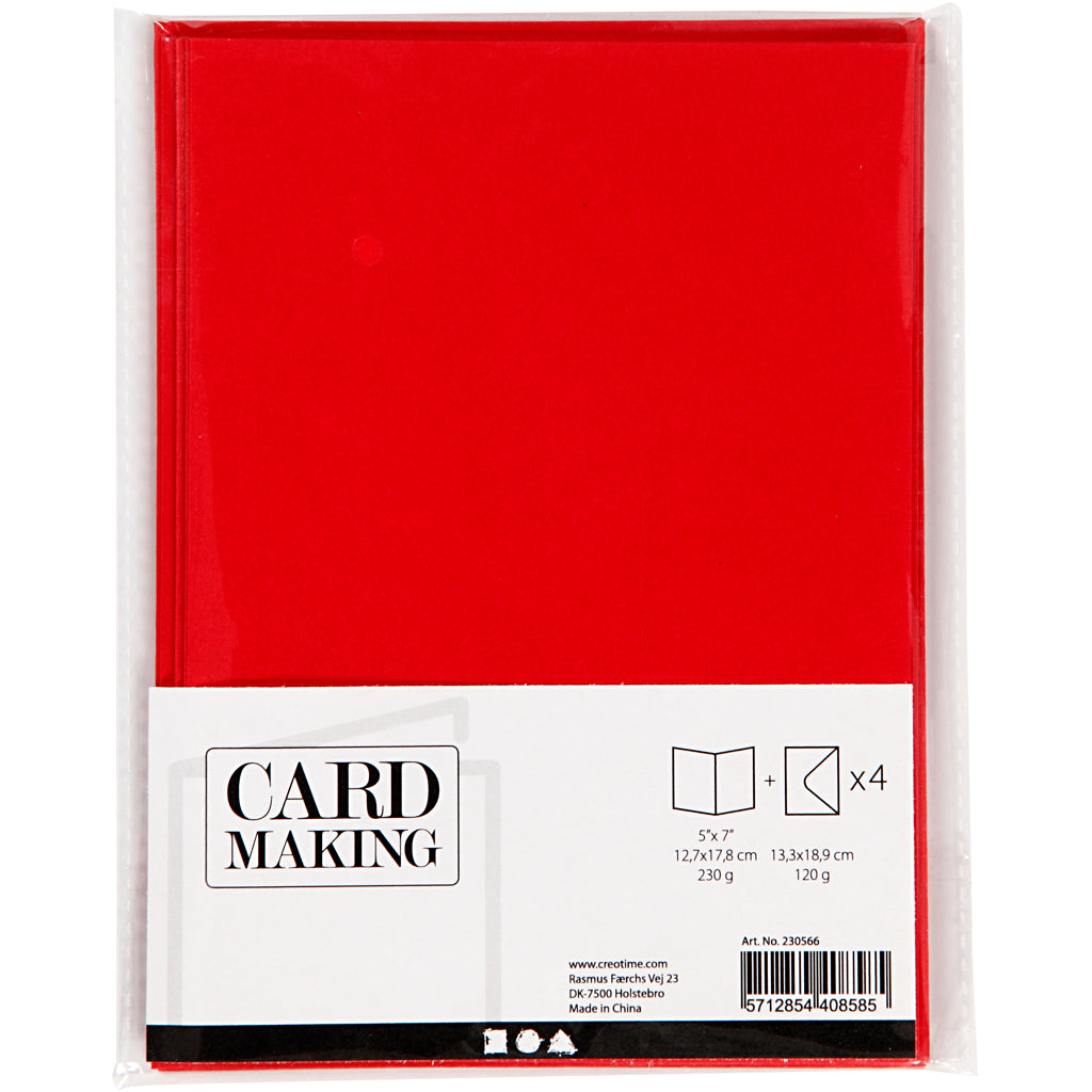 Tarjetas y sobres de empresa Creativ, tamaño tarjeta 12,7x17,8 cm, tamaño sobre 13,3x18,5 cm, 230 gr, rojo, 4 juegos 1 caja