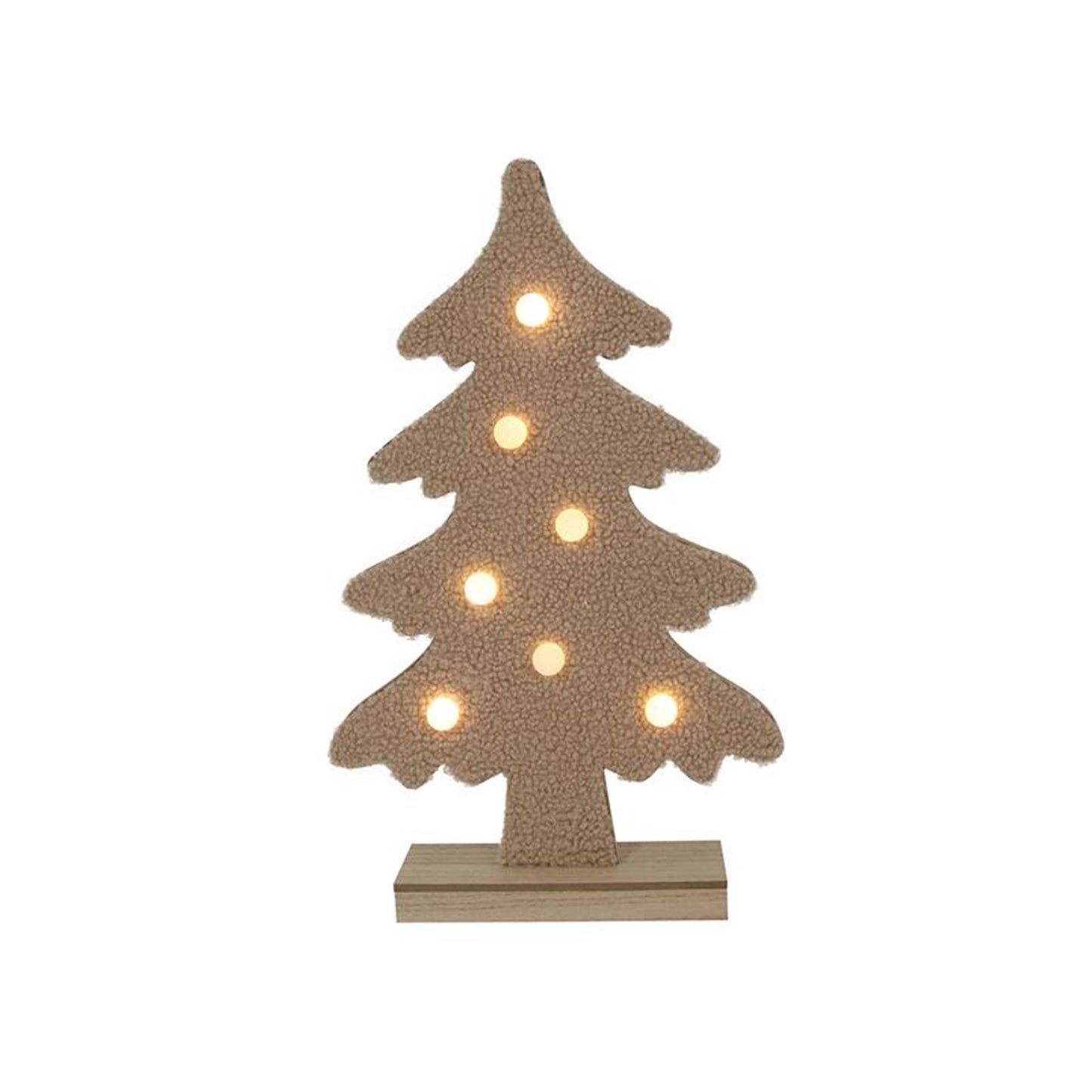 Svenska living kerstboom terry vilt 7xled bolletjes camel h45xb27cm, 2xaaa excl