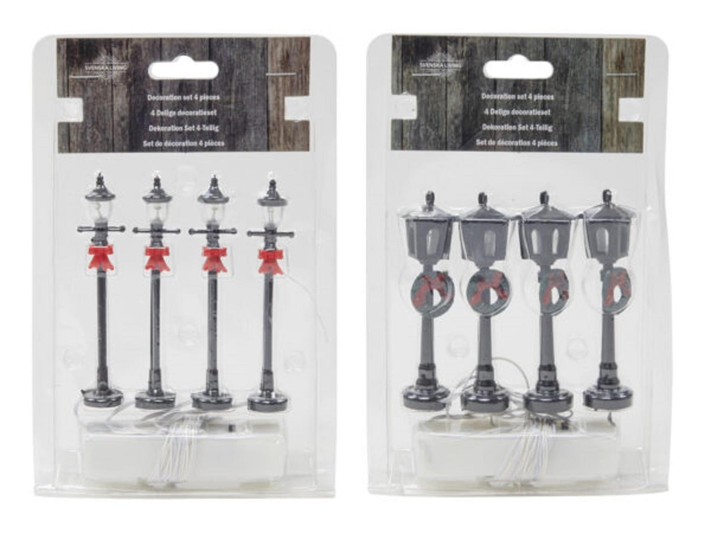 Set lanterna vivente Svenska per villaggio di Natale 4 pezzi 10 cm