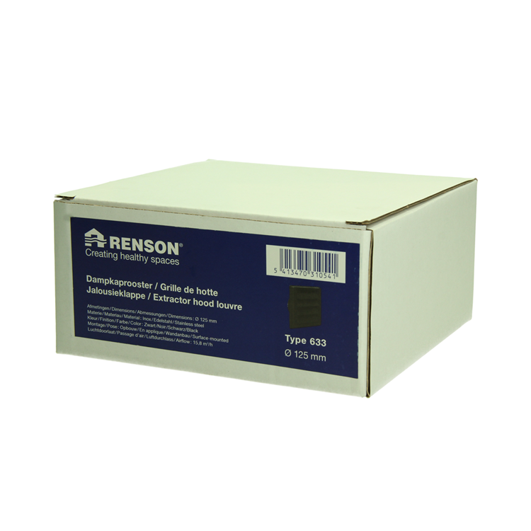 Renson 1068946 - Rejilla campana extractora empotrada acero inoxidable 633 negro (dia 125) | 2 piezas