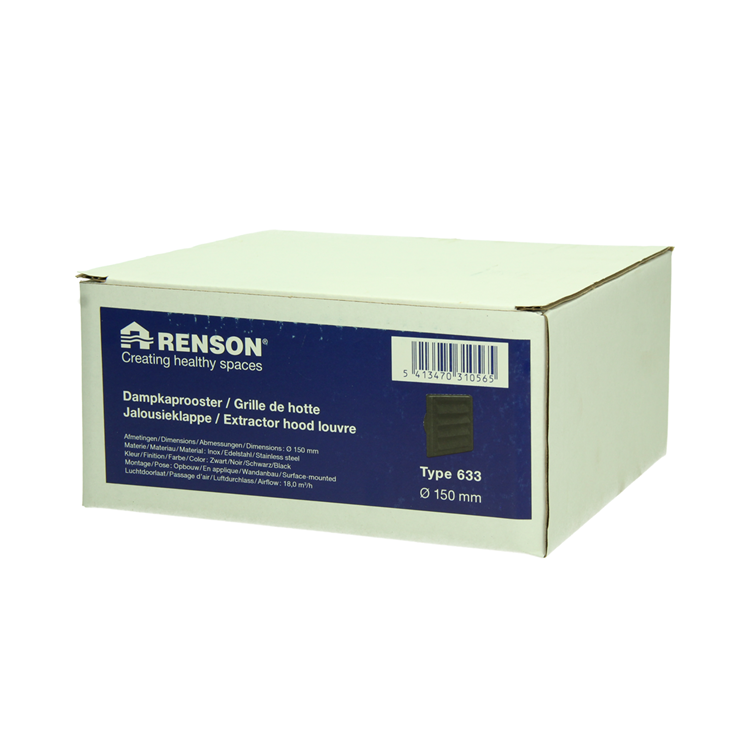 Renson 1068947 - rejilla campana extractora empotrable acero inoxidable 633 negro (dia 150) | 2 piezas