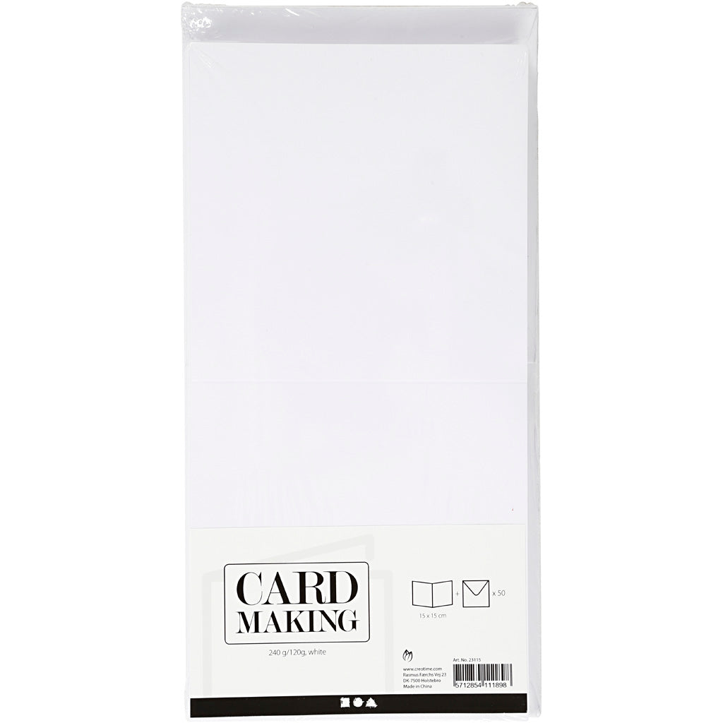 Biglietti e buste aziendali Creativ, formato biglietto 15x15 cm, formato busta 16x16 cm, 120+240 gr, bianco, 50 set 1 scatola