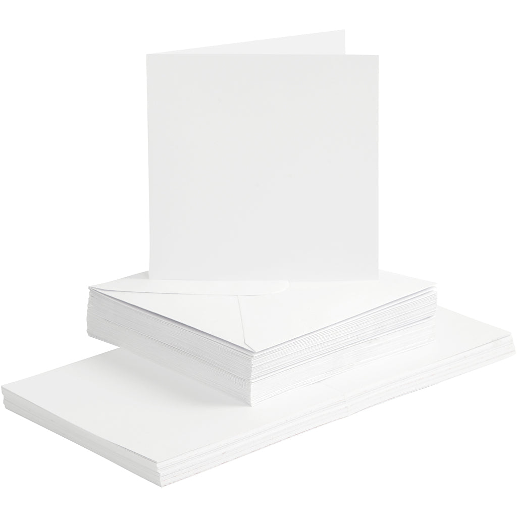 Biglietti e buste aziendali Creativ, formato biglietto 15x15 cm, formato busta 16x16 cm, 120+240 gr, bianco, 50 set 1 scatola