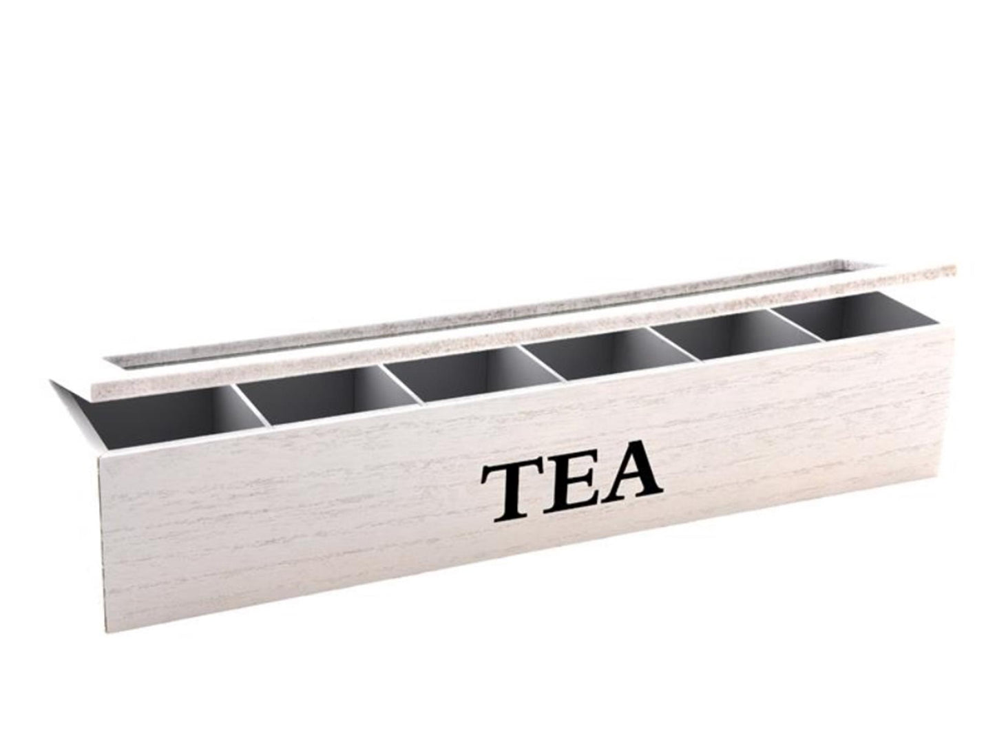 Svenska living scatola da tè in legno 6 scomparti 9x43x9 cm bianco