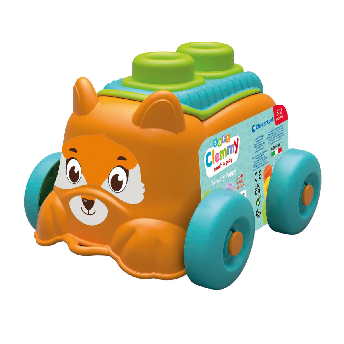 Clementoni Baby - Clemmy Sensory Puppy Orange con bloques suaves, 5dlg.