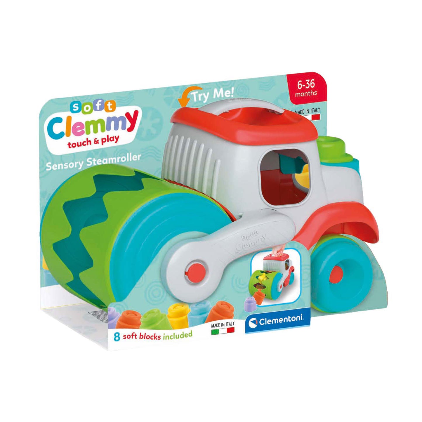 Clementoni Baby Soft Clemmy Steamwals Vehicle con bloques, 9dlg.